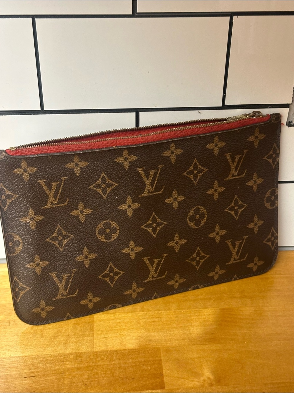 Louis Vuitton Monogram Canvas Pouch with Red Trim